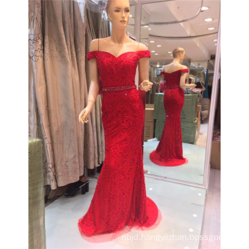 2017 Off Shoulder Sexy Red Stone Beaded Bling Embroidery Mermaid Evening Dresses